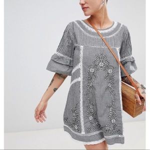 Free People Sunny Day Gingham Lace Dress NWT 🖤🤍